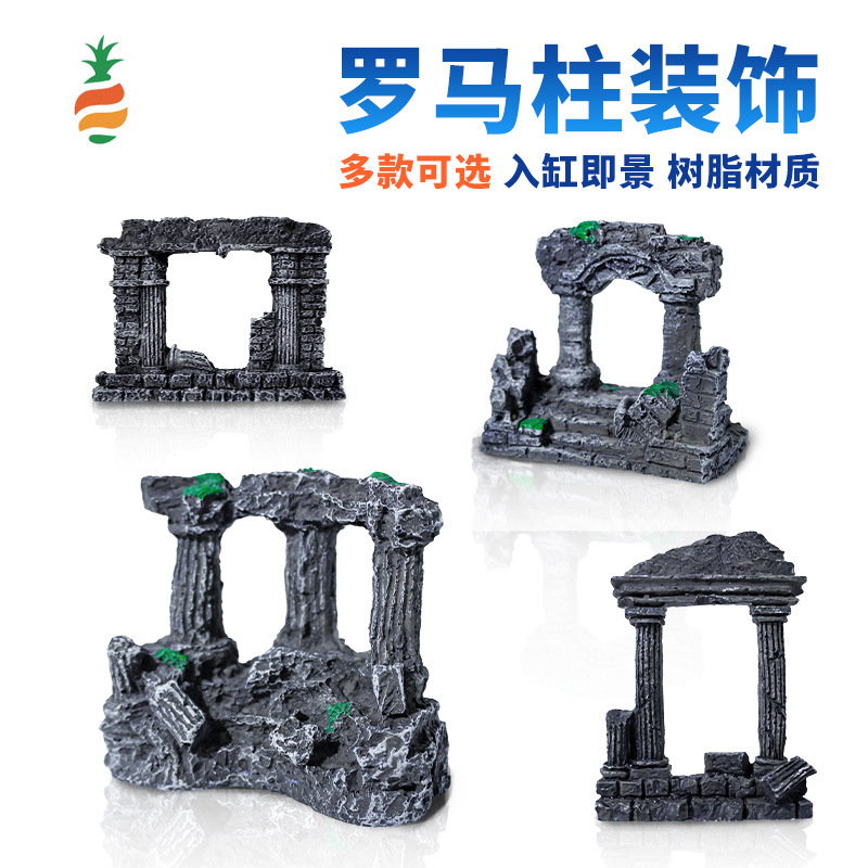 Doble columna romana resina musgo micro paisaje decoración peces tanque paisaje Decoración