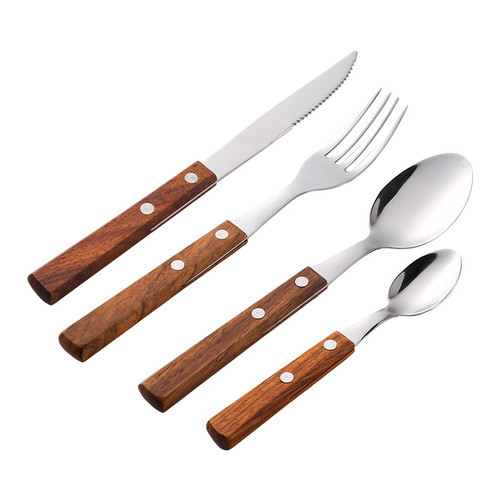 304 stainless steel tableware rosewood handle knife and fork spoon Western food knife and fork set steak knife and fork tea spoon spoon fork