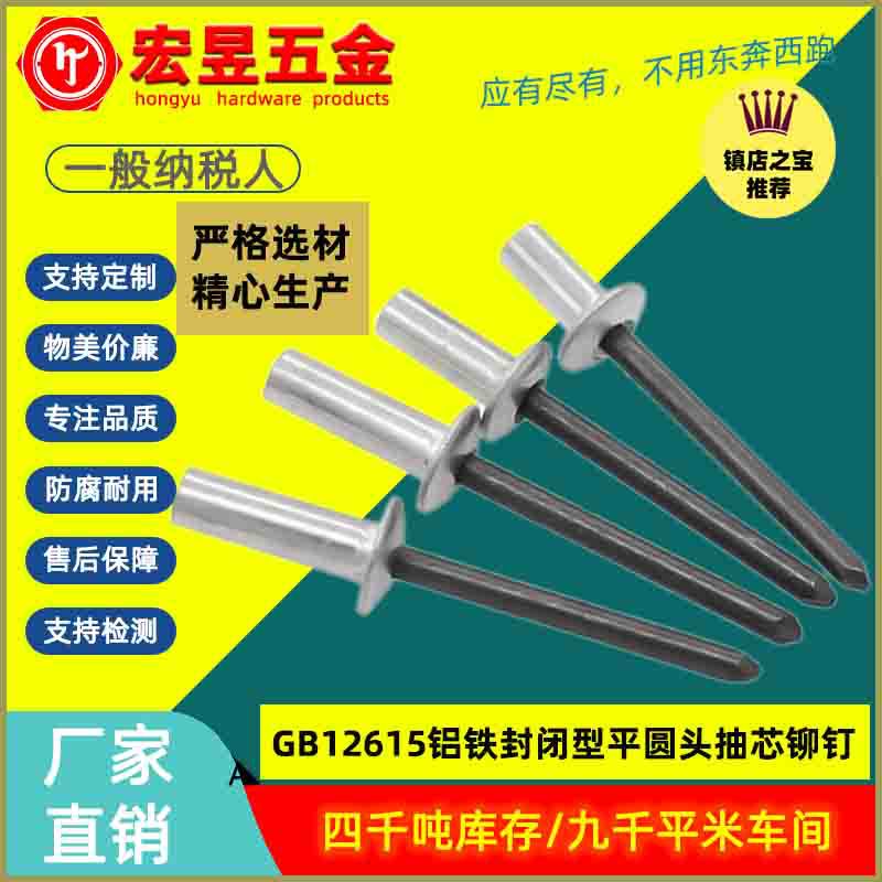 铝铁封闭型平圆头抽芯铆钉 GB12615密封3.2 4.8 5 6.4元头拉铆钉