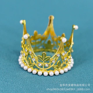 跨境新款水钻女式皇冠蛋糕花束装饰公主合金头饰珍珠配饰儿童发饰