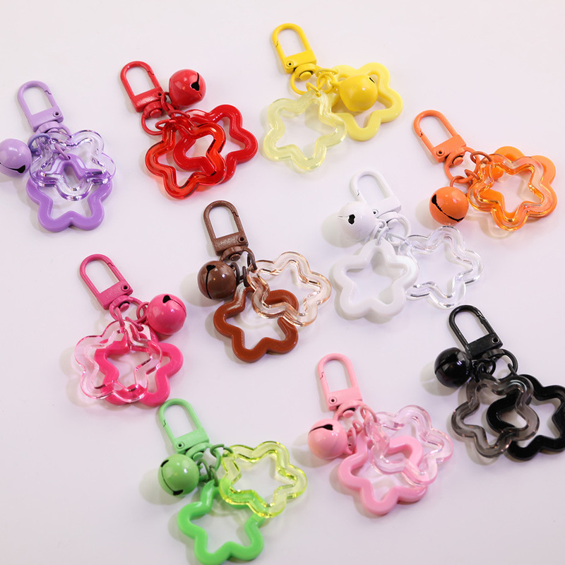 Korean-Style Sweet Transparent Double Star Bell Keychain DIY Handmade Five-Pointed Star Bead Pendant Materials and Accessories Korean-Style Sweet Transparent Double Star Bell Keychain DIY Handmade Five-Pointed Star Bead Pendant Materials and Accessories