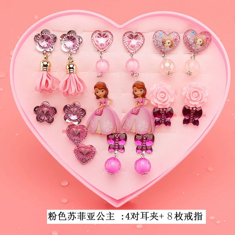 Children's ear clips, set for princess, cartoon accessory, no pierced ears, Birthday gift