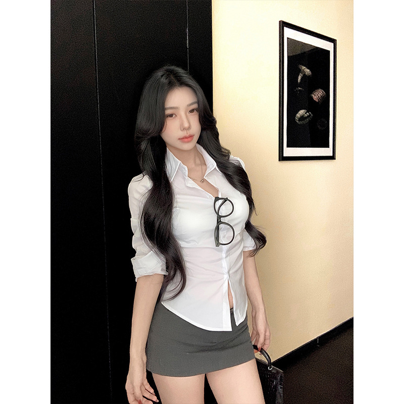 Moses Queen/Moses Queen Pure Desire High-End Slim-Fit Long-Sleeve Commuter Shirt Slimming Top Moses Queen/Moses Queen Pure Desire High-End Slim-Fit Long-Sleeve Commuter Shirt Slimming Top