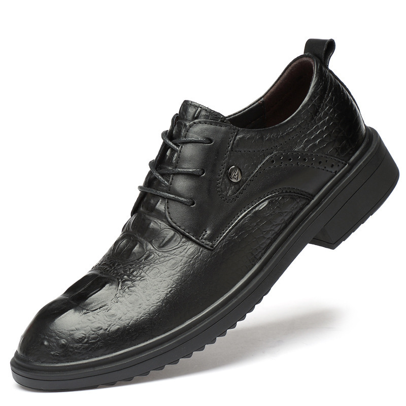 Round toe men's shoes spring top layer cowhide formal wear business casual leather shoes year invisible inner height increase daily work leather shoes
