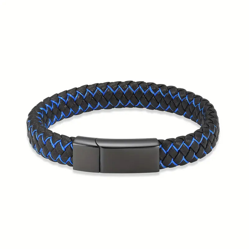 Cross-Border New European And American Men's Ash Retro Woven Leather Rope Magnetic Clasp Memorial Bracelet Bangle_voghion.com