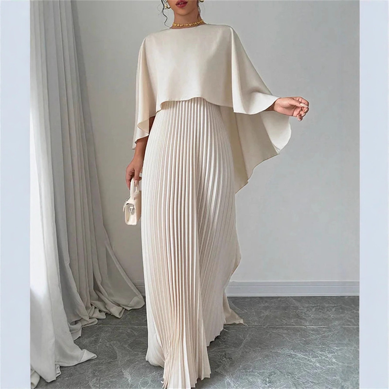 Amazon 2025 New European and American Fashionable Loose Bat-Sleeve Pleated Asymmetrical Elegant Dress for Women Amazon 2025 New European and American Fashionable Loose Bat-Sleeve Pleated Asymmetrical Elegant Dress for Women