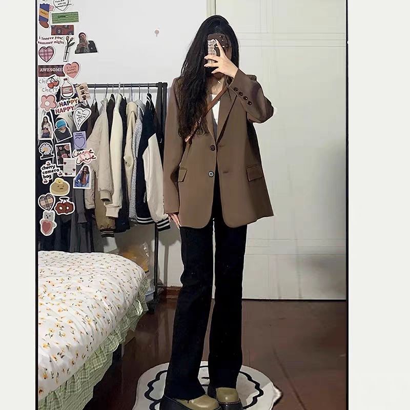 Khaki Blazer for Women Korean Style Versatile Spring and Autumn New Trendy Casual Petite Blazer British Style
