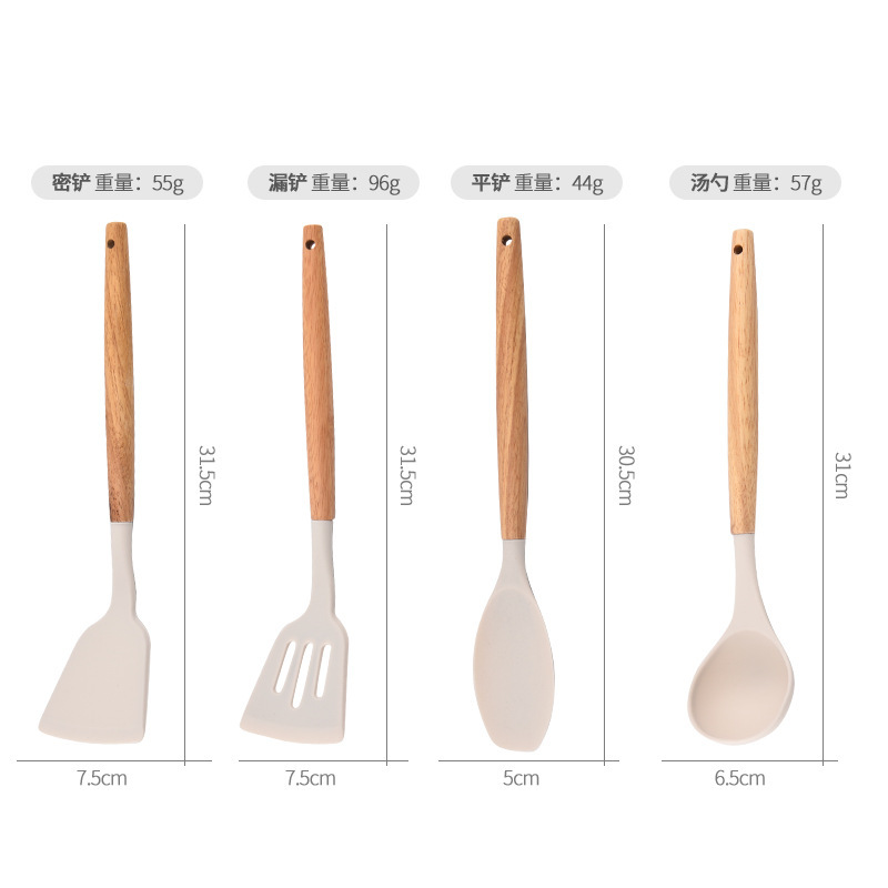 Nuevos productos 19 piezas de fábrica de cocina de silicona venta directa placa adhesiva octogonal doble mango de madera 19 piezas de conjunto de herramientas de corte