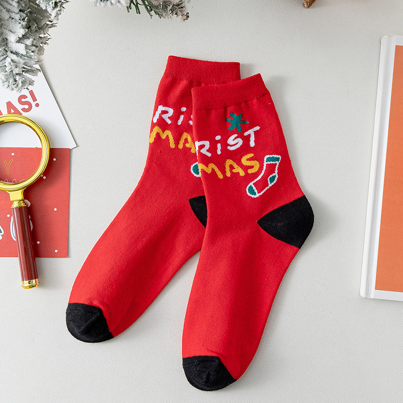 Caja de regalo calcetines de Navidad para niños otoño e invierno tema de Navidad calcetines de algodón Inglés rojo caja de regalo calcetines de tubo de pareja image 12