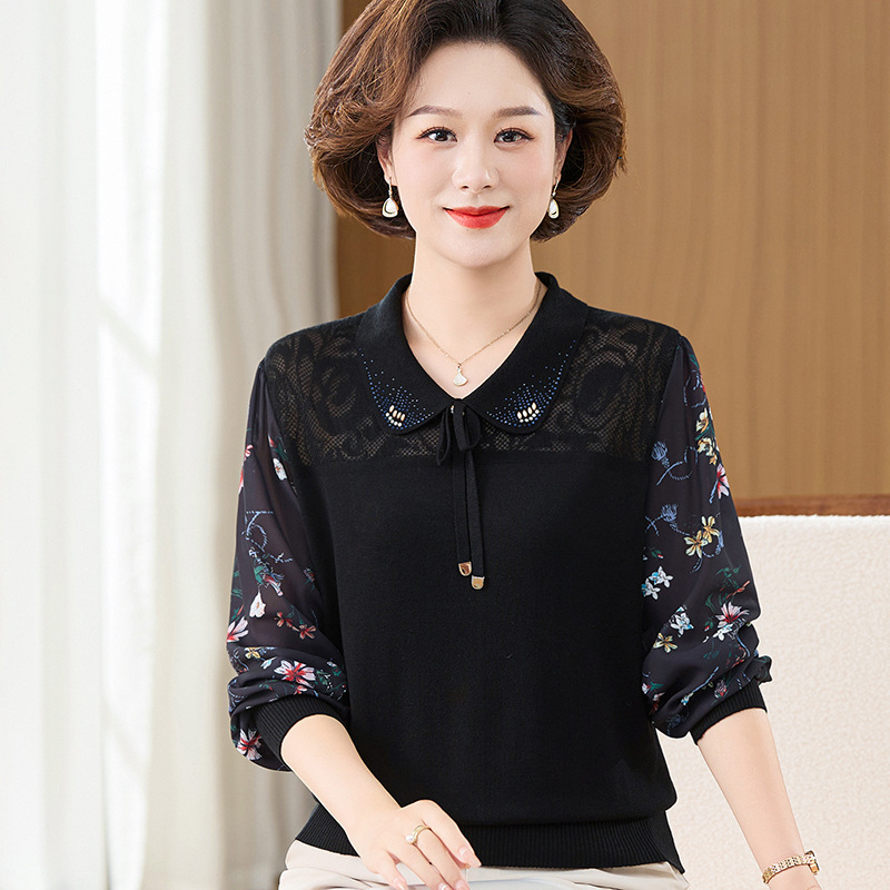 中年新款妈妈中老年衬衫秋装t恤上衣服长袖有领女士春秋装洋气质|undefined