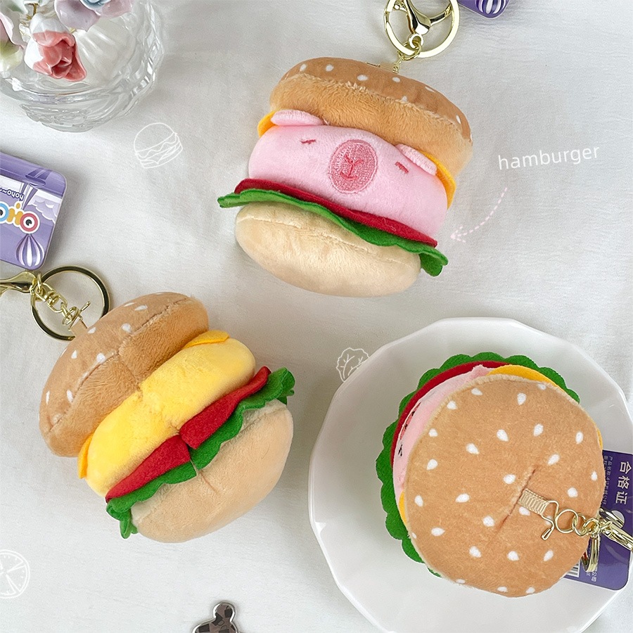PP cotton Material Hamburger Pattern 1 Piece Cute Hamburger PP Cotton Keychain