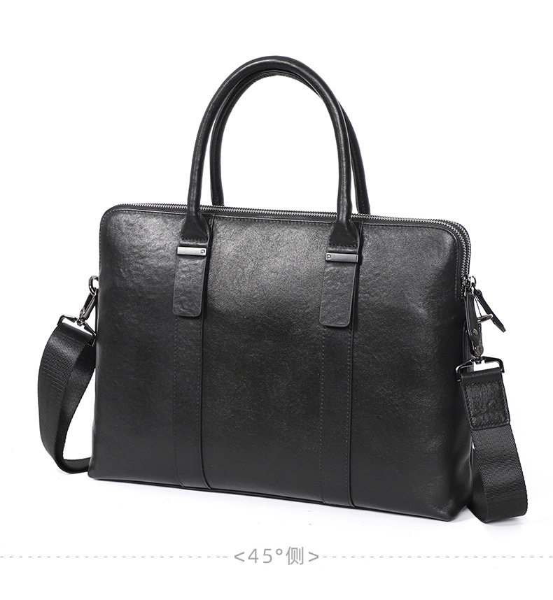 Túi xách tay nam công sở da bò thật hai ngăn khóa kéo, cặp mỏng đeo chéo một vai 39×7×29 cm — Màu đen chi tiết 13