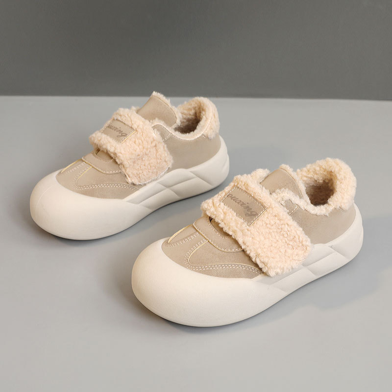 G3512 Neue, warme Damen-Baumwollschuhe für Herbst und Winter mit dicker Fleecesohle, einfarbig, schlicht, lässig, für Studentinnen._voghion.com