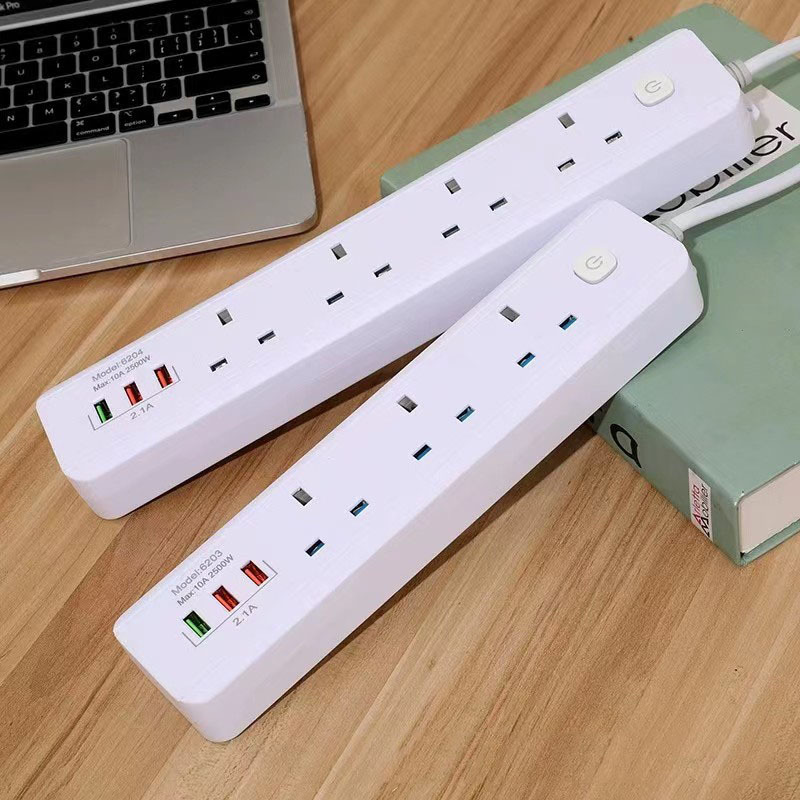 USB 带线插排多功能插线板排插家用独立开关插线板多孔接线板