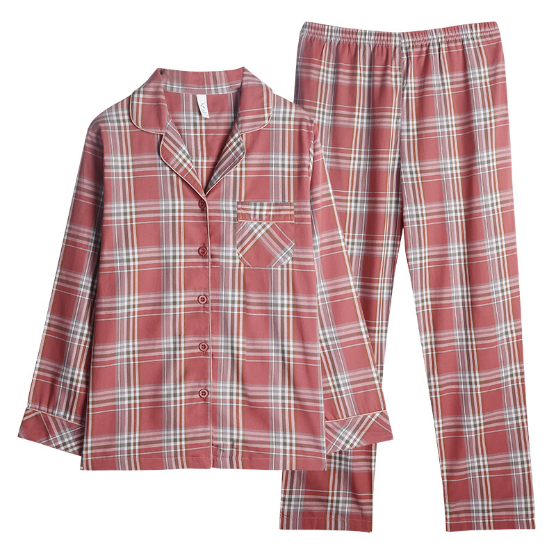 Primavera y otoño pijamas de las mujeres del otoño fino 100% algodón manga larga algodón Plaid Home wear traje de mujer