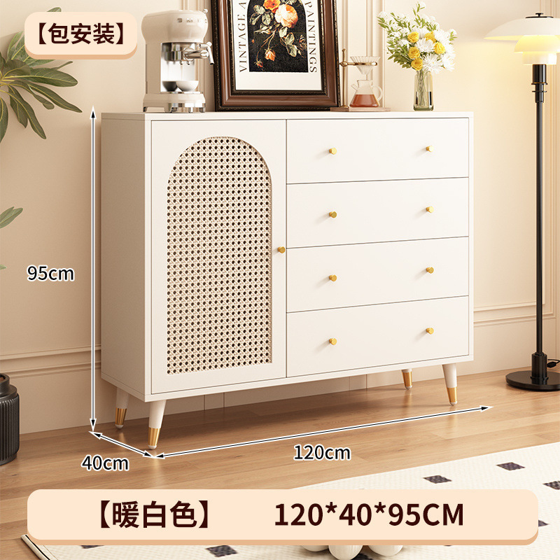 黑色藤编斗柜餐边柜一体法式复古客厅餐厅靠墙收纳柜多功能储物柜|undefined