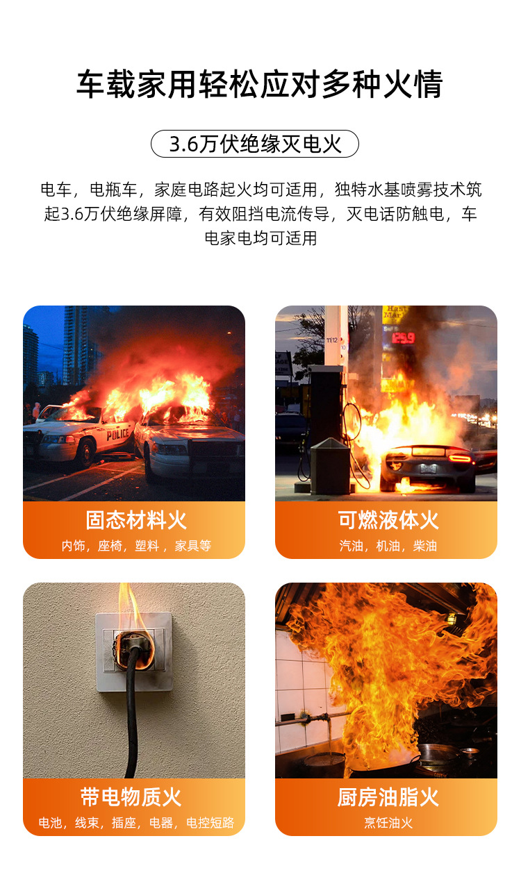 Vehicle-mounted water-based fire extinguisher, car annual inspection, home use, explosion-proof, high-temperature resistant, portable fire-fighting equipment