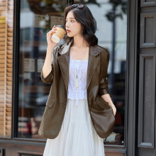 潮流风皮衣外套2025秋季新款休闲中长款西装领轻职风时尚百搭上衣