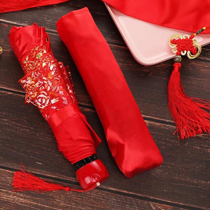 Wedding Red Umbrella Big Red Three-fold Umbrella Lace Bride Umbrella Chinese Wedding Festive Wedding Wedding Umbrella Wedding Red Umbrella Big Red Three-fold Umbrella Lace Bride Umbrella Chinese Wedding Festive Wedding Wedding Umbrella