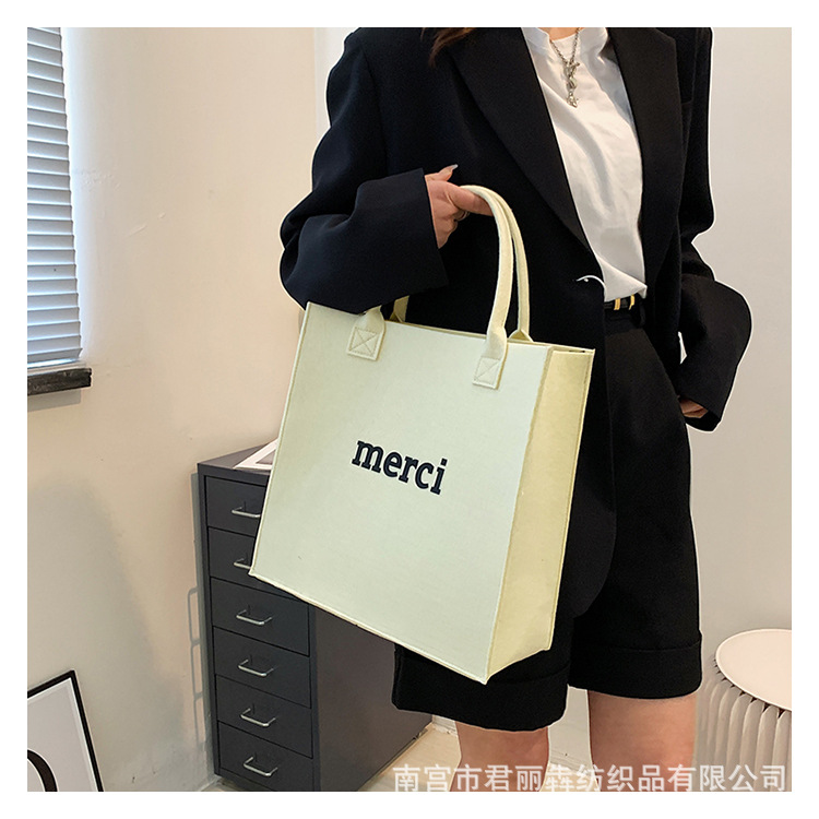 ins韩国托特包购物袋出行加厚手提毛毡尼时尚百搭大容量女包单肩