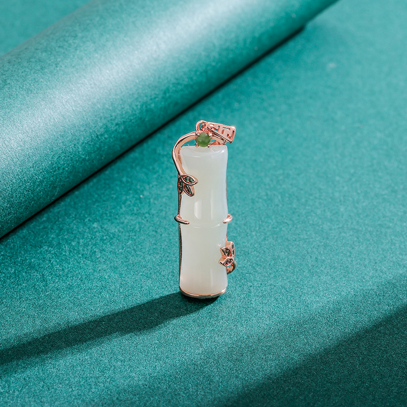 Hetian Jade bambú collar de plata esterlina para las mujeres verano luz lujo nicho diseño sentido 2023 nuevo colgante de bambú cadena clavícula