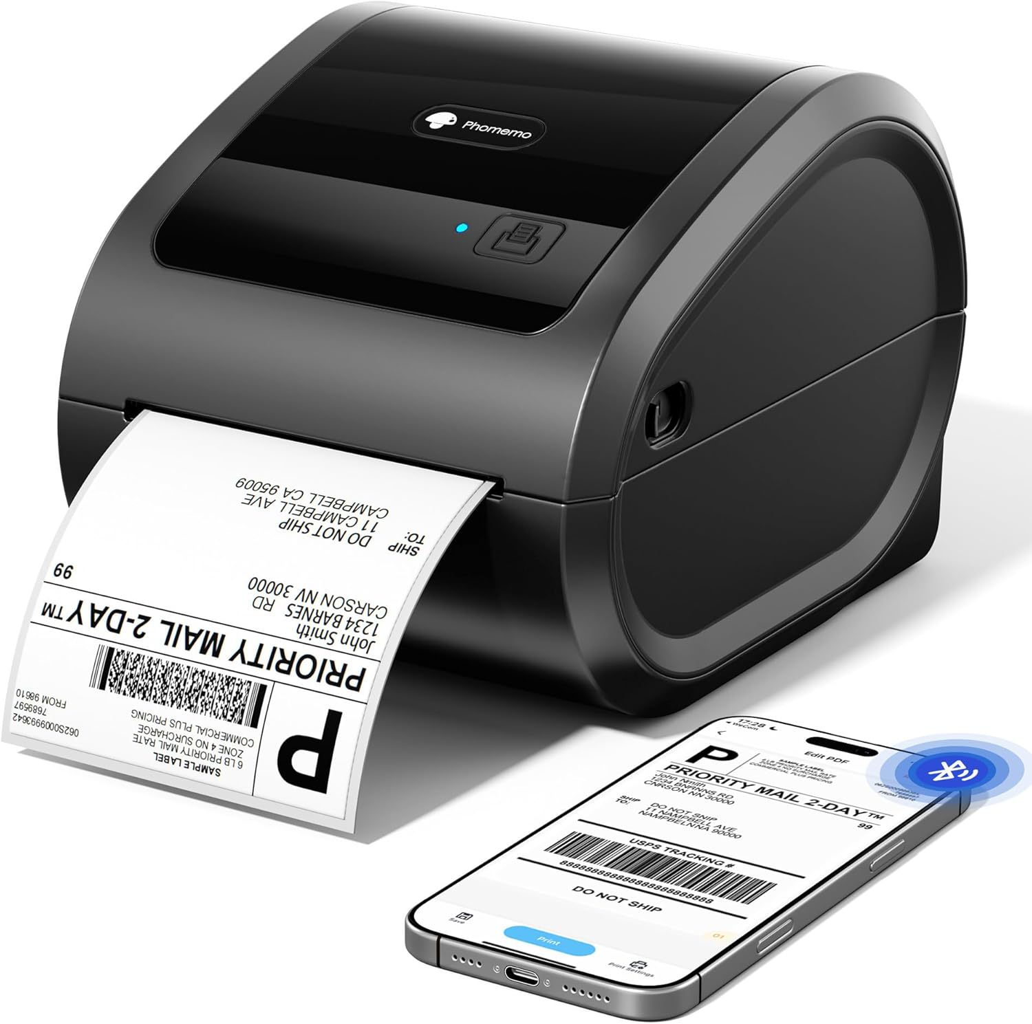 Impresora térmica portátil Phomemo para envíos, Bluetooth, para etiquetas electrónicas, sin tinta, para códigos de barras.