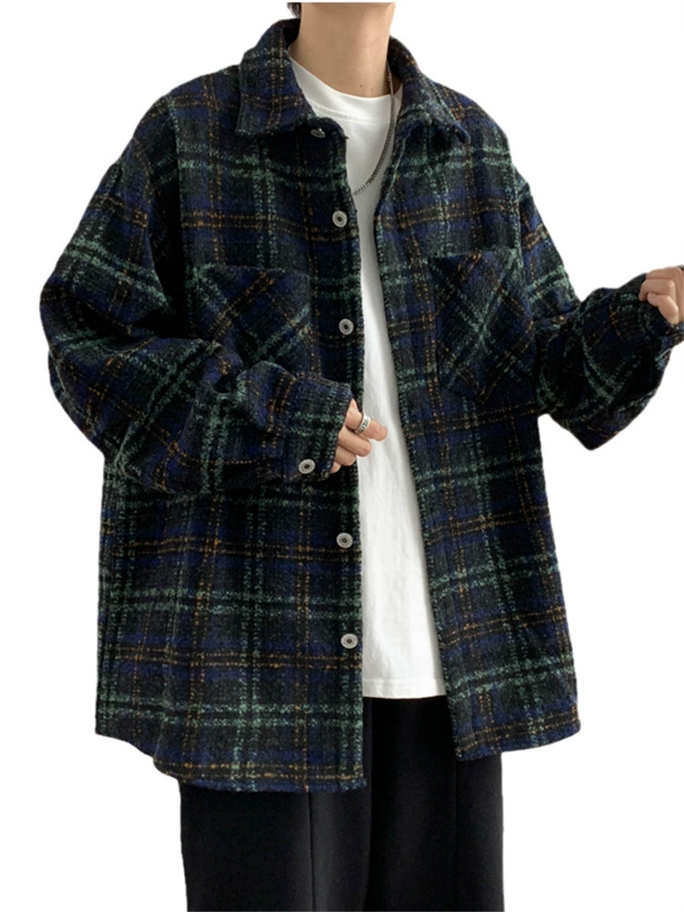 Ретро осеняя рубашка, длинный рукав, американский стиль, oversize