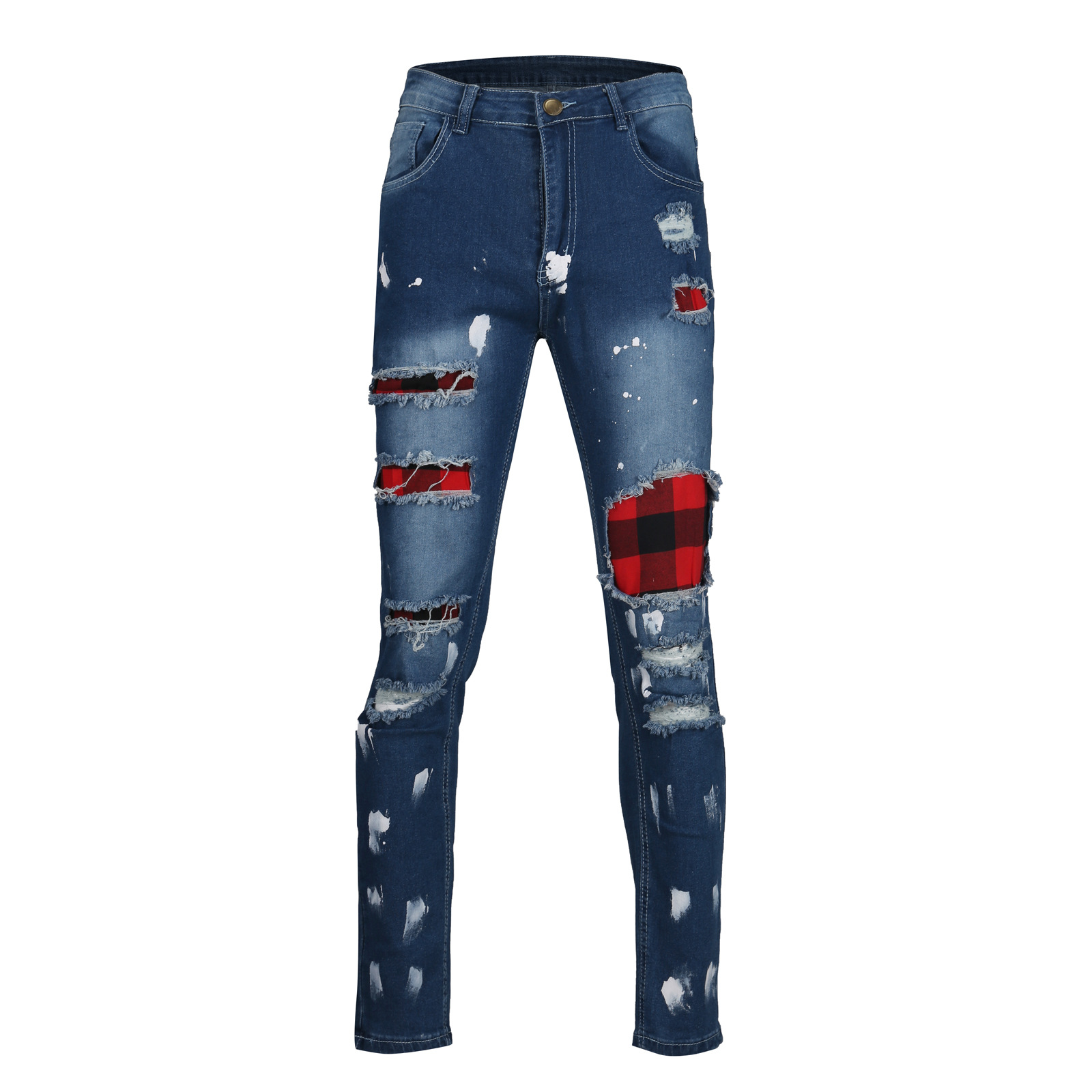 New Style Men's Self-cultivation Ripped Feet Pants New Style Men's Paint Jeans Factory Direct Sales