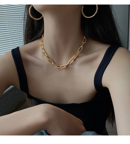 Trendy, Affordable Luxury, Niche-Style Gold-Plated Metal Chunky Chain Necklace for Women – Chic Clavicle Sweater Chain Accessory