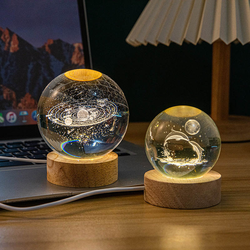 Factory direct wholesale solar system galaxy moon creative 3d laser engraving crystal ball night light