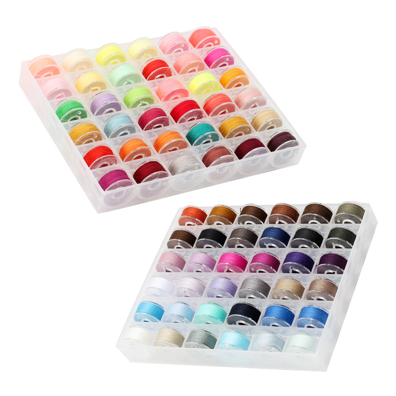 36-grid transparent thread bobbins with lines, thread bobbins with 36 colored dyes (including bright and cool colors), sewing thread bobbins in a package