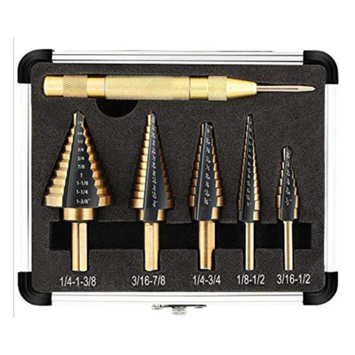 Cross-border titanium-plated 6pc inch aluminum box pagoda drill multi-functional step drill straight groove high-speed steel drill bit expander