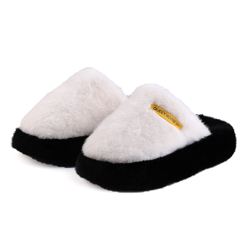 New Fashionable Thick Bottom Cloud Soft Warm Couple Style Men And Women's Home And Outdoor Wear Hair Cotton Slippers_voghion.com