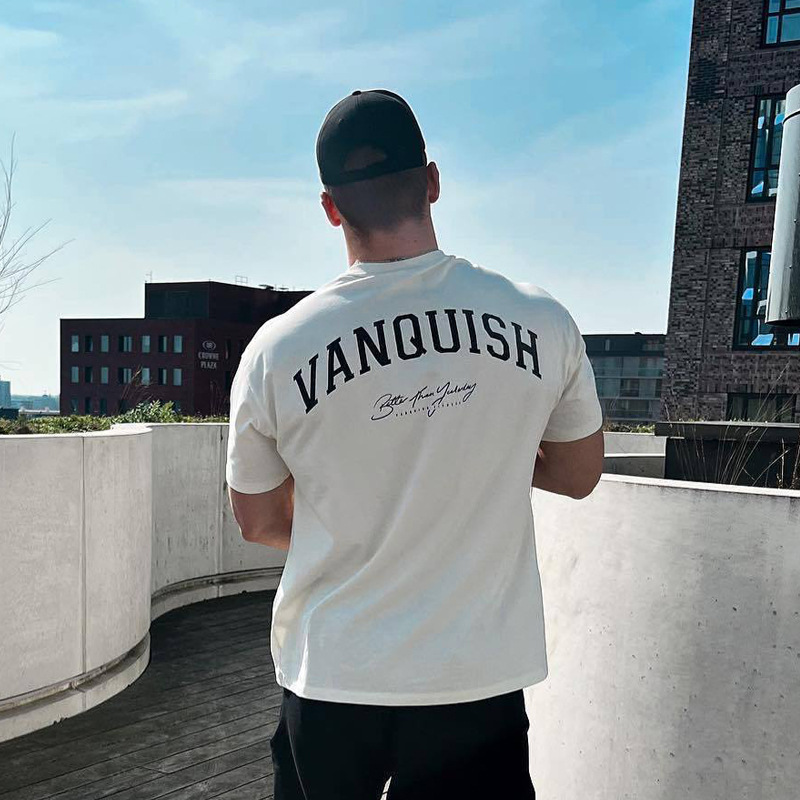 Pánské tričko VANQUISH oversized, čistě bavlněné tričko s kulatým výstřihem a krátkým rukávem, běžecké, tréninkové, ležérní_voghion.com