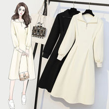大码胖mm加绒加厚长袖连衣裙2023秋冬新款设计感简约显瘦百搭裙子