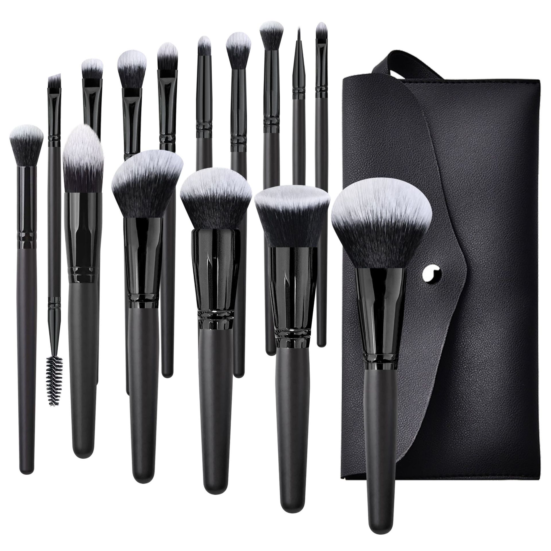 Cross-border 15 pinceles de maquillaje de alta gama traje negro conjunto completo cepillo suelto cepillo de sombra de ojos rubor herramientas de belleza multifuncionales
