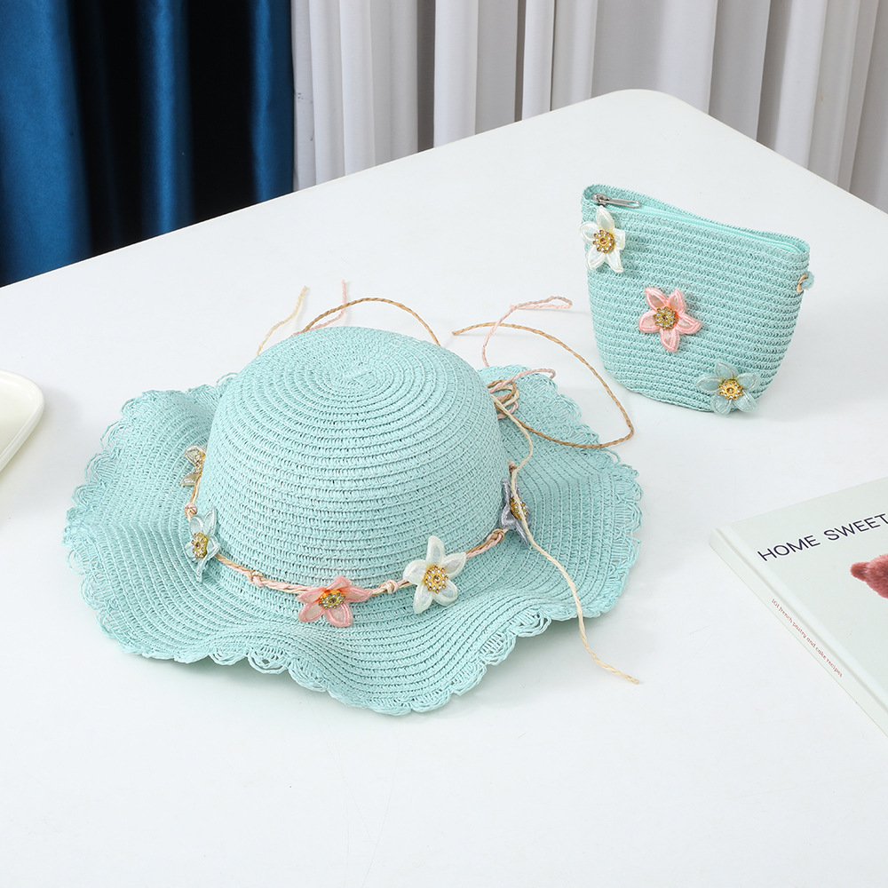 Five-pointed star decorated wavy edge straw hat-green
