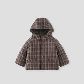 儿童格子棉服男女童秋冬装2025新款男童宝宝保暖棉衣假面加厚上衣