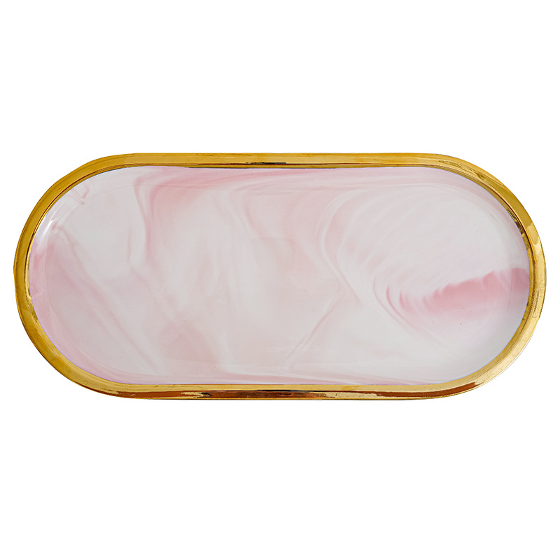 Nordic marbling borde de oro oval placa creativa cerámica occidental Placa de postre ins estilo joyería bandeja de almacenamiento