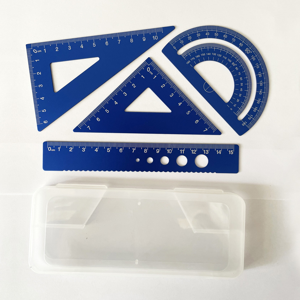 Juego de reglas metálicas, juego de cuatro reglas de aleación de aluminio, grabado láser, regla recta y regla triangular para estudiantes de primaria y secundaria, personalización de regalos
