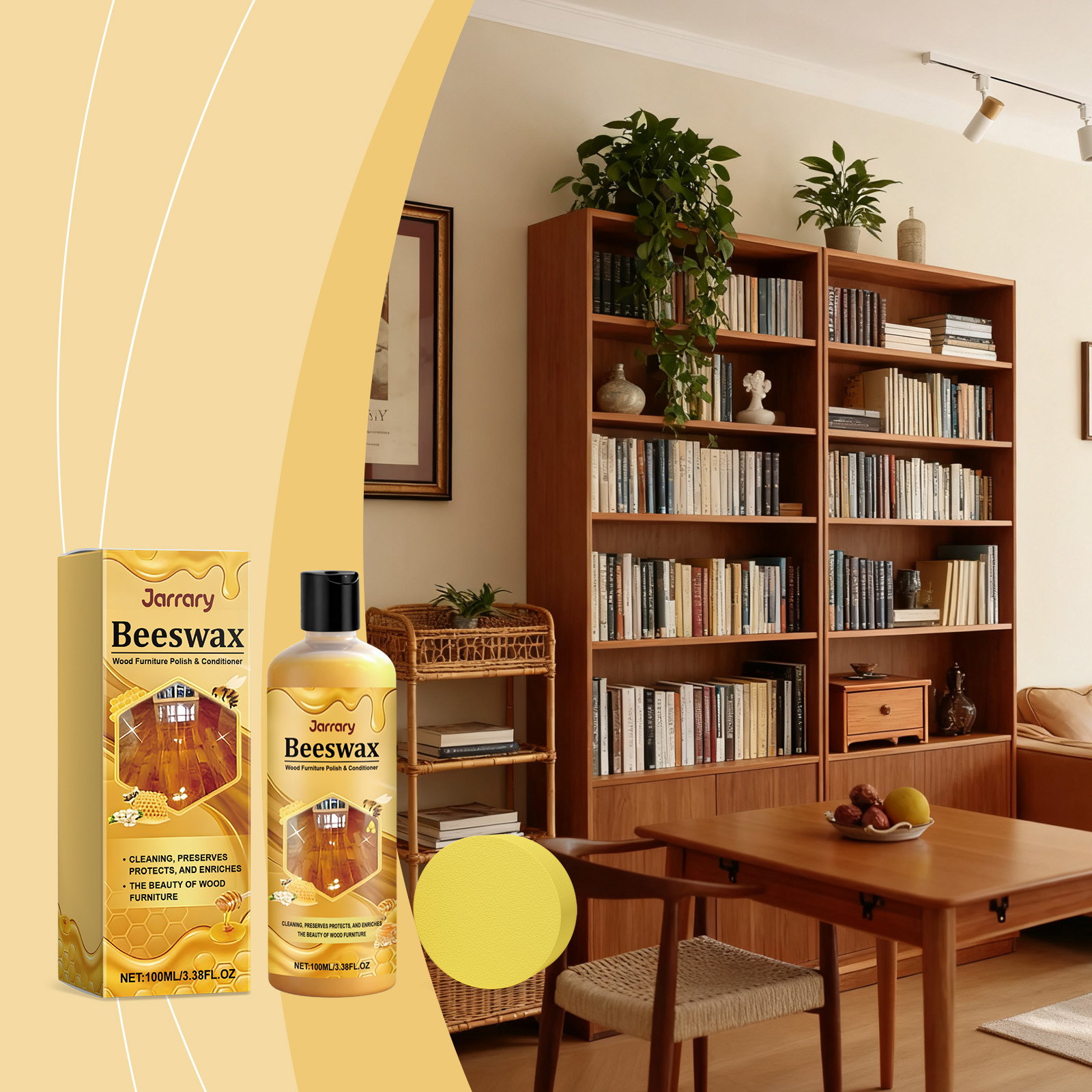 Jarrary蜂蜡木器抛光剂 木质家具温和清洁污垢抛光增亮日常护理剂