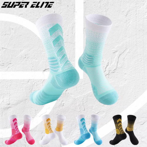  Gradient High Top Court Elite Socks Thickened Competition Comprehensive Practical Sports Socks Professional Basketball Socks Dropshipping