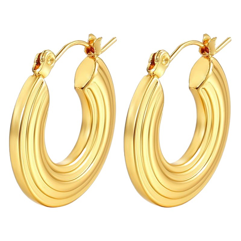 Pendientes en espiral de disco grande de acero inoxidable retro simple estilo ins europeo y americano para mujer Pendientes de punto de onda de acero de titanio dorado de 18 quilates para mujer