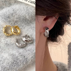 歐美金屬感菱格紋耳圈女不規則幾何簡約耳扣時尚個性設計耳環耳飾