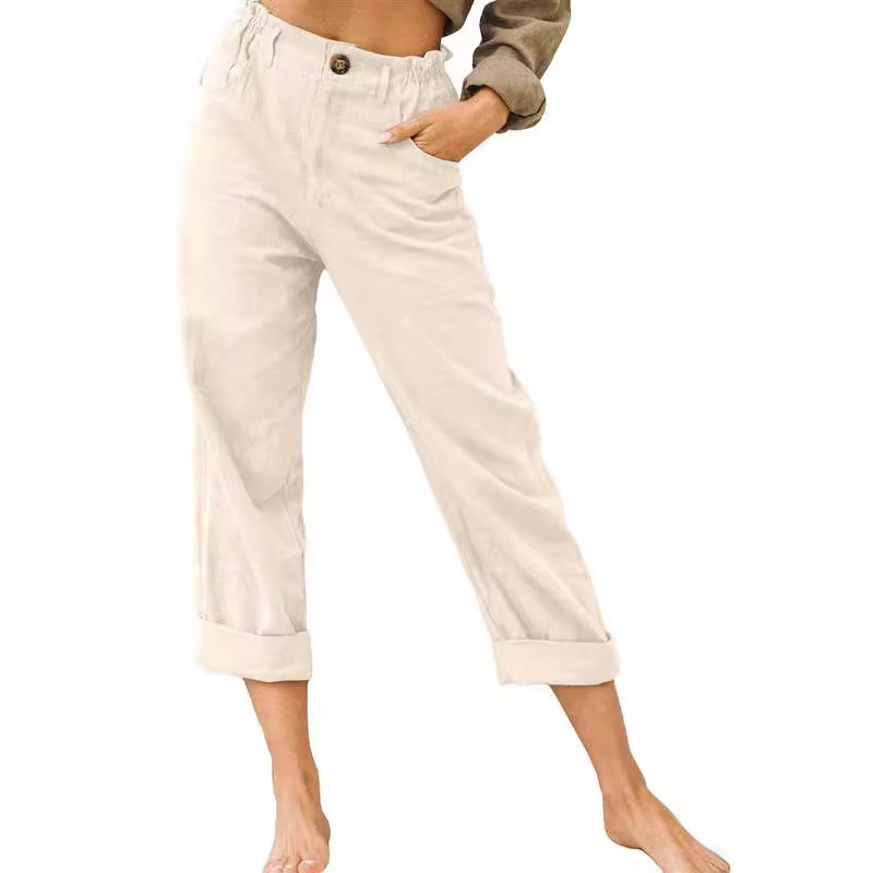 2024亚马逊夏季新款独立站欧美跨境外贸女装纯色时尚宽松高腰休闲