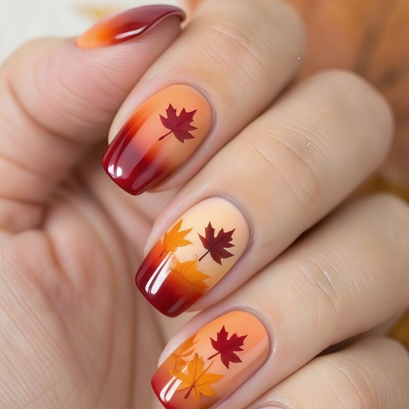 Thanksgiving Maple Leaf Square Wearable Nails Red-Orange Gradient Glossy Acrylic Fake Nails Reusable Manicure Tc-52 Thanksgiving Maple Leaf Square Wearable Nails Red-Orange Gradient Glossy Acrylic Fake Nails Reusable Manicure Tc-52