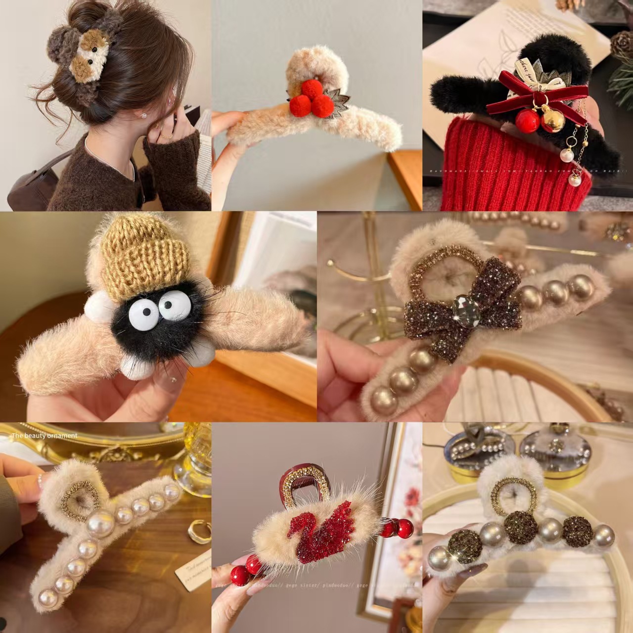 Autumn and Winter Heart Tassel Pendant Hair Ball Hairpin Plush Hair Clip Back of the Head Hair Clip Top Clip Hair Accessories Head Accessories for Women