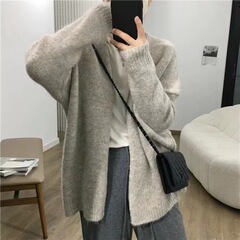 新品秋冬韓国中長ニットカーディガン洋気レトロ高級感ゆったり無ボタンセーターコートレディース