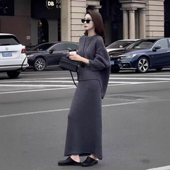 2025秋冬女装套装轻奢感女人味慵懒风毛衣针织衫休闲半身裙两件套