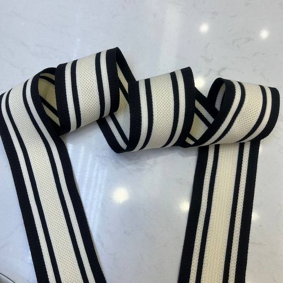 Manufacturer's new contrast color striped rib high elastic knitted belt hollow mesh belt popular casual suit pants side belt